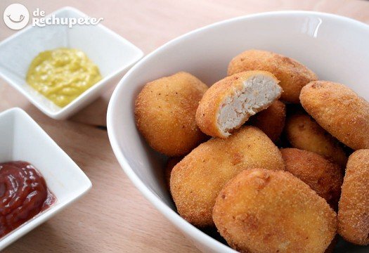 Nuggets de pollo caseros en Melocotones en almíbar caseros